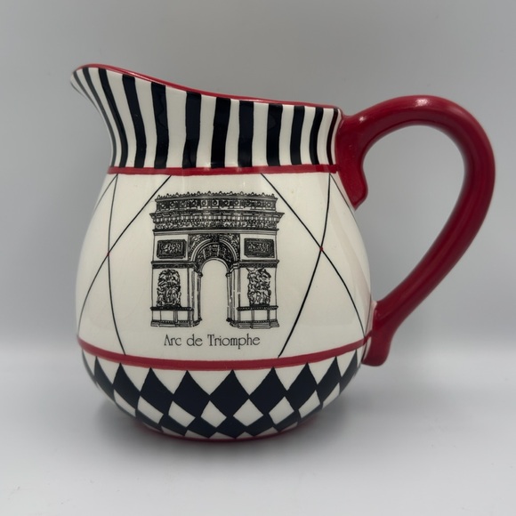 Cite Ambiance Collection Red Black & White Arc de Triomphe Porcelain Pitcher - Picture 1 of 9